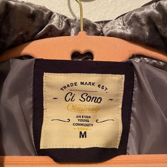 Ci Sono Velvet Gray Winter Jacket with Pink Faux Fur Collar - Picture 3 of 4